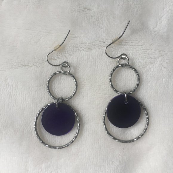 Purple and Silver Hanging Earrings - Picture 1 of 2